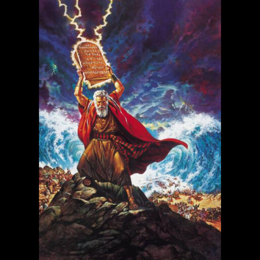 Illustrazione di Mosè che tiene la tavola dei dieci comandamenti