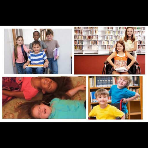 Quattro foto di bambini con e senza disabilità