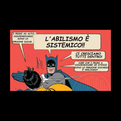 vignetta frequentemente parodizzata con Batman che dà uno schiaffone a un uomo.