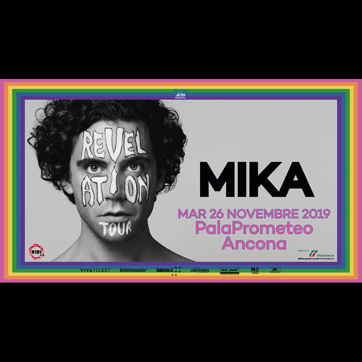 poster col volto di Mika e "mar 26 novembre 2019, PalaPrometeo Ancona".